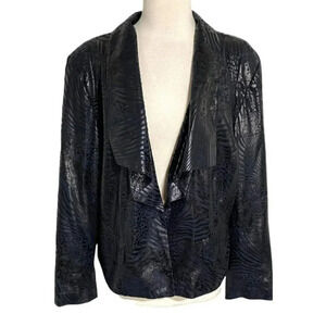 Fashion Bug 2X black faux leather animal print light weight jacket‎